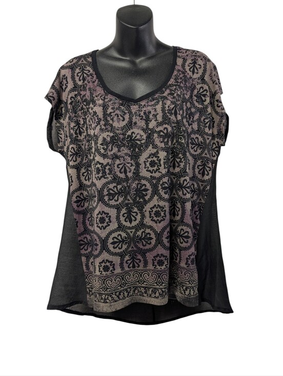 Rock & Republic Tops - Rock & Republic Black Purple Glitter Medallion Print Top Women's Size L